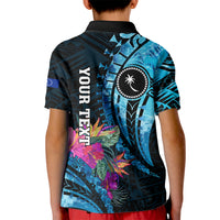 Personalised FSM Chuuk State Kid Polo Shirt Tropical Flowers Tribal Pattern LT05 - Polynesian Pride