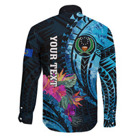 Personalised FSM Pohnpei State Family Matching Off Shoulder Long Sleeve Dress and Hawaiian Shirt Tropical Flowers Tribal Pattern LT05 - Polynesian Pride