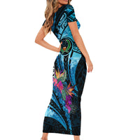 Personalised FSM Pohnpei State Family Matching Short Sleeve Bodycon Dress and Hawaiian Shirt Tropical Flowers Tribal Pattern LT05 - Polynesian Pride