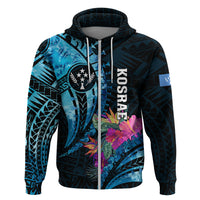 Personalised FSM Kosrae State Hoodie Tropical Flowers Tribal Pattern LT05 Zip Hoodie Blue - Polynesian Pride