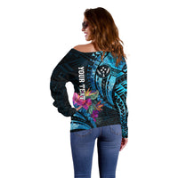 Personalised FSM Kosrae State Off Shoulder Sweater Tropical Flowers Tribal Pattern LT05 - Polynesian Pride