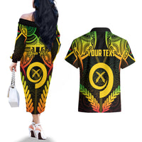 Personalised Vanuatu Father Lini Day Couples Matching Off The Shoulder Long Sleeve Dress and Hawaiian Shirt Polynesian Tribal Pattern LT05 - Polynesian Pride