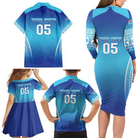 Custom Fiji Football Family Matching Long Sleeve Bodycon Dress and Hawaiian Shirt Fijian Tapa Pattern