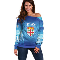 Custom Fiji Football Off Shoulder Sweater Fijian Tapa Pattern