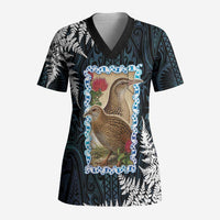 New Zealand Weka Scrub Top Maori Hen Koru Pattern - Polynesian Pride