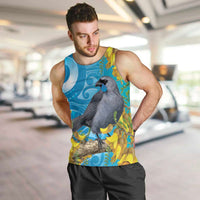 New Zealand Kokako Bird Men Tank Top Maori Koru With Kowhai Flowers LT05 Aqua - Polynesian Pride