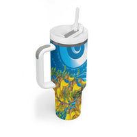 New Zealand Kokako Bird Tumbler With Handle Maori Koru With Kowhai Flowers LT05 - Polynesian Pride