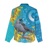 New Zealand Kokako Bird Women Casual Shirt Maori Koru With Kowhai Flowers - Polynesian Pride
