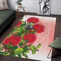 New Zealand Fantail Area Rug Maori Koru With Pohutukawa Flowers LT05 Red - Polynesian Pride
