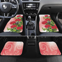 New Zealand Fantail Car Mats Maori Koru With Pohutukawa Flowers LT05 Set 4pcs Red - Polynesian Pride