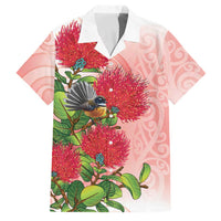 New Zealand Fantail Family Matching Tank Maxi Dress and Hawaiian Shirt Maori Koru With Pohutukawa Flowers