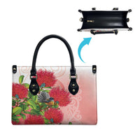 New Zealand Fantail Leather Bag Maori Koru With Pohutukawa Flowers - Polynesian Pride