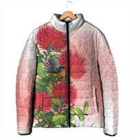 New Zealand Fantail Padded Jacket Maori Koru With Pohutukawa Flowers LT05 - Polynesian Pride