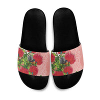 New Zealand Fantail Slide Sandals Maori Koru With Pohutukawa Flowers LT05 Red - Polynesian Pride