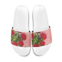 New Zealand Fantail Slide Sandals Maori Koru With Pohutukawa Flowers LT05 Red - Polynesian Pride