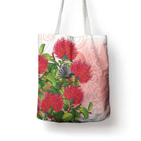 New Zealand Fantail Tote Bag Maori Koru With Pohutukawa Flowers - Polynesian Pride