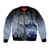 New Zealand ANZAC Day Bomber Jacket HMNZS Achilles We Will Remember Them LT05 Unisex Blue - Polynesian Pride