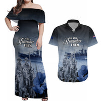 New Zealand ANZAC Day Couples Matching Off Shoulder Maxi Dress and Hawaiian Shirt HMNZS Achilles We Will Remember Them LT05 Blue - Polynesian Pride