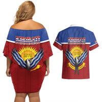 Kiribati 45th Independence Day Couples Matching Off Shoulder Short Dress and Hawaiian Shirt Lesser Frigatebird Tribal Pattern LT05 - Polynesian Pride