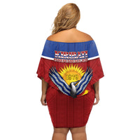 Kiribati 45th Independence Day Off Shoulder Short Dress Lesser Frigatebird Tribal Pattern LT05 - Polynesian Pride