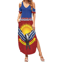 Kiribati 45th Independence Day Summer Maxi Dress Lesser Frigatebird Tribal Pattern LT05 Women Red - Polynesian Pride