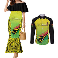 Vanuatu 46th Independence Couples Matching Mermaid Dress and Long Sleeve Button Shirt Special Style LT05 Yellow - Polynesian Pride