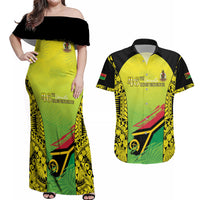 Vanuatu 46th Independence Couples Matching Off Shoulder Maxi Dress and Hawaiian Shirt Special Style LT05 Yellow - Polynesian Pride