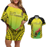 Vanuatu 46th Independence Couples Matching Off Shoulder Short Dress and Hawaiian Shirt Special Style LT05 Yellow - Polynesian Pride