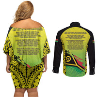Vanuatu 46th Independence Couples Matching Off Shoulder Short Dress and Long Sleeve Button Shirt Special Style LT05 - Polynesian Pride