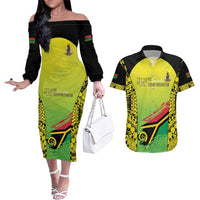 Vanuatu 46th Independence Couples Matching Off The Shoulder Long Sleeve Dress and Hawaiian Shirt Special Style LT05 Yellow - Polynesian Pride