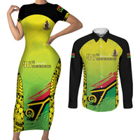Vanuatu 46th Independence Couples Matching Short Sleeve Bodycon Dress and Long Sleeve Button Shirt Special Style LT05 Yellow - Polynesian Pride