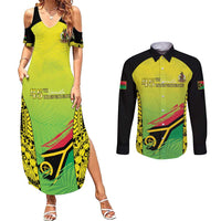 Vanuatu 46th Independence Couples Matching Summer Maxi Dress and Long Sleeve Button Shirt Special Style LT05 Yellow - Polynesian Pride