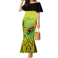 Vanuatu 46th Independence Family Matching Mermaid Dress and Hawaiian Shirt Special Style LT05 Mom's Dress Yellow - Polynesian Pride