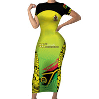 Vanuatu 46th Independence Family Matching Short Sleeve Bodycon Dress and Hawaiian Shirt Special Style LT05 Mom's Dress Yellow - Polynesian Pride