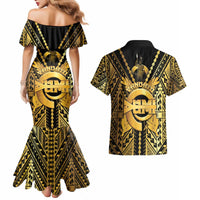 Vanuatu 46th Anniversary Of Independence Couples Matching Mermaid Dress and Hawaiian Shirt Gold Style LT05 - Polynesian Pride