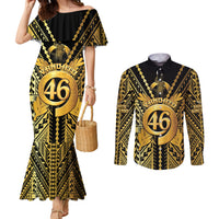 Vanuatu 46th Anniversary Of Independence Couples Matching Mermaid Dress and Long Sleeve Button Shirt Gold Style LT05 Gold - Polynesian Pride