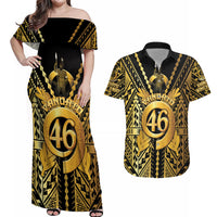 Vanuatu 46th Anniversary Of Independence Couples Matching Off Shoulder Maxi Dress and Hawaiian Shirt Gold Style LT05 Gold - Polynesian Pride