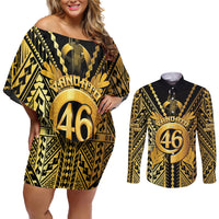 Vanuatu 46th Anniversary Of Independence Couples Matching Off Shoulder Short Dress and Long Sleeve Button Shirt Gold Style LT05 Gold - Polynesian Pride