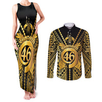 Vanuatu 46th Anniversary Of Independence Couples Matching Tank Maxi Dress and Long Sleeve Button Shirt Gold Style LT05 Gold - Polynesian Pride