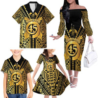 Vanuatu 45th Anniversary Of Independence Family Matching Off The Shoulder Long Sleeve Dress and Hawaiian Shirt Gold Style - Polynesian Pride