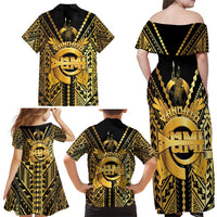 Vanuatu 46th Anniversary Of Independence Family Matching Off Shoulder Maxi Dress and Hawaiian Shirt Gold Style LT05 - Polynesian Pride