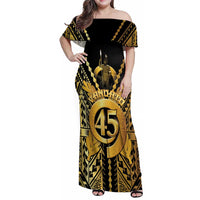Vanuatu 46th Anniversary Of Independence Family Matching Off Shoulder Maxi Dress and Hawaiian Shirt Gold Style LT05 Mom's Dress Gold - Polynesian Pride