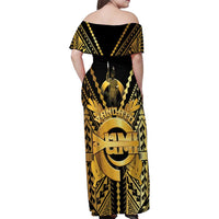 Vanuatu 46th Anniversary Of Independence Family Matching Off Shoulder Maxi Dress and Hawaiian Shirt Gold Style LT05 - Polynesian Pride