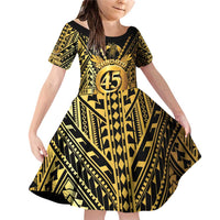 Vanuatu 46th Anniversary Of Independence Family Matching Off Shoulder Short Dress and Hawaiian Shirt Gold Style LT05 Daughter's Dress Gold - Polynesian Pride