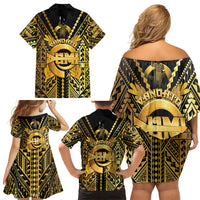 Vanuatu 46th Anniversary Of Independence Family Matching Off Shoulder Short Dress and Hawaiian Shirt Gold Style LT05 - Polynesian Pride