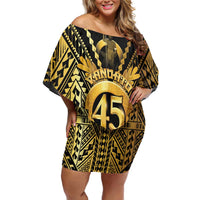Vanuatu 46th Anniversary Of Independence Family Matching Off Shoulder Short Dress and Hawaiian Shirt Gold Style LT05 Mom's Dress Gold - Polynesian Pride