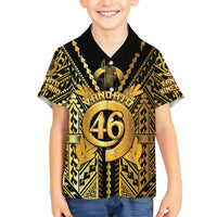 Vanuatu 46th Anniversary Of Independence Family Matching Off Shoulder Short Dress and Hawaiian Shirt Gold Style LT05 Son's Shirt Gold - Polynesian Pride