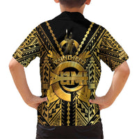 Vanuatu 46th Anniversary Of Independence Family Matching Short Sleeve Bodycon Dress and Hawaiian Shirt Gold Style LT05 - Polynesian Pride