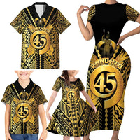 Vanuatu 45th Anniversary Of Independence Family Matching Short Sleeve Bodycon Dress and Hawaiian Shirt Gold Style - Polynesian Pride