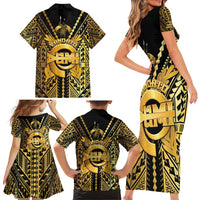 Vanuatu 46th Anniversary Of Independence Family Matching Short Sleeve Bodycon Dress and Hawaiian Shirt Gold Style LT05 - Polynesian Pride